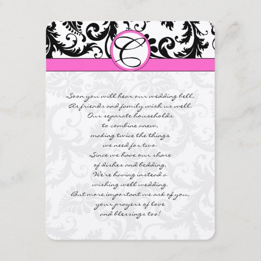 Wishing well-Black Damask Hot-Roze sierstrip Informatiekaartje (Achterkant)