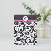 Wishing well-Black Damask Hot-Roze sierstrip Informatiekaartje (Staand voorkant)
