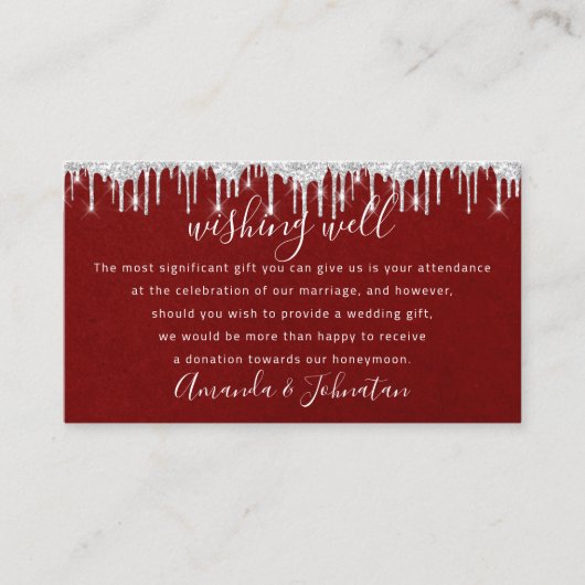Wishing Well For Wedding Invitation Red Wine Visitekaartje (Voorkant)