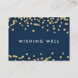 Wishing Well Gold Faux Glitter Confetti Navy Blue Informatiekaartje