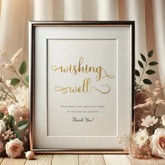 "Wishing Well" Gold White trendy Wedding Sign Poster
