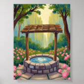 Wishing Well Magical Floral Forest Art Poster (Voorkant)