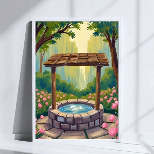 Wishing Well Magical Floral Forest Art Poster