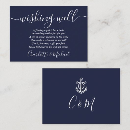 Wishing Well Marine Blauw Anker Nautische Bruiloft Informatiekaartje (Voorkant / Achterkant)