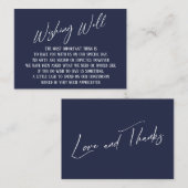 Wishing Well Modern Handwriting Navy Blue Informatiekaartje (Voorkant / Achterkant)