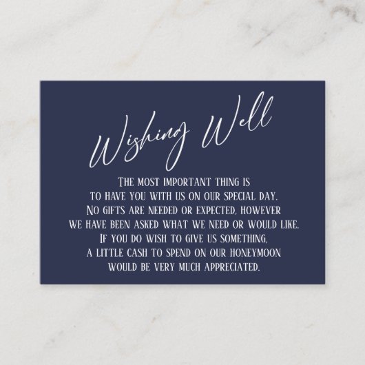 Wishing Well Modern Handwriting Navy Blue Informatiekaartje (Voorkant)
