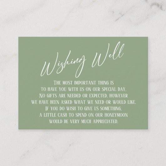 Wishing Well Modern Handwriting Sage Green Informatiekaartje (Voorkant)