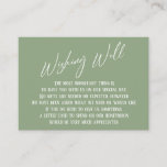 Wishing Well Modern Handwriting Sage Green Informatiekaartje<br><div class="desc">Deze eenvoudige, kenmerkende kaarttussenvoegsels werden ontworpen om andere punten in een het groeien gebeurtenisreeks aan te passen die een moderne casual het handschrijven doopvont over een duidelijke achtergrond kenmerkt u in om het even welke kleur kunt veranderen u houdt van. Aan de voorkant lees je "Wishing Well" in het uitgeruste...</div>