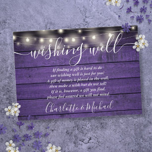 Wishing Well Paarse Houten String Lights Bruiloft Informatiekaartje