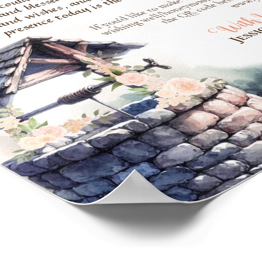 Wishing Well QR Code Koraal Perzik Rozen Bruiloft Poster (Hoek)