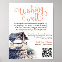 Wishing Well QR Code Koraal Perzik Rozen Bruiloft