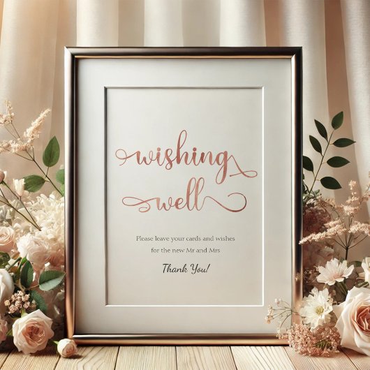 "Wishing Well" Roos goud Wide simpel bruiloft bord Poster