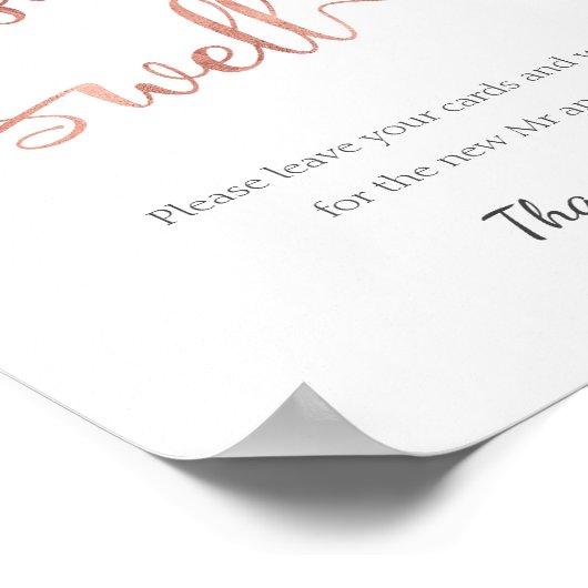 "Wishing Well" Roos goud Wide simpel bruiloft bord Poster (Hoek)