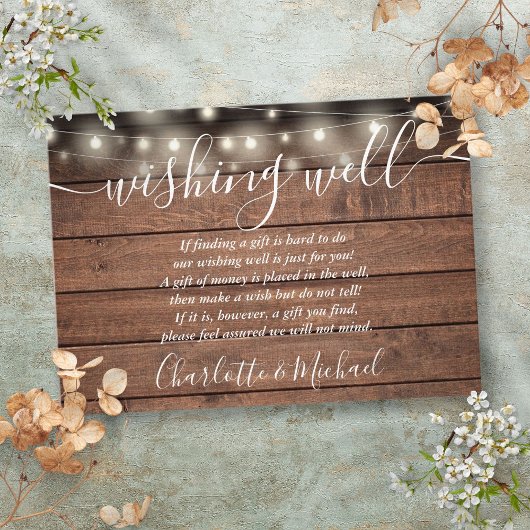 Wishing Well Rustic Houten Slingerlichtjes Bruilof Informatiekaartje