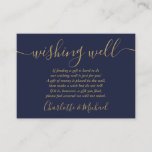 Wishing Well Script Navy blauw en goud bruiloft Informatiekaartje<br><div class="desc">Deze elegante marineblauwe en gouden bruiloft wenskaart kan worden gepersonaliseerd met uw speciale bericht en namen! Ontworpen door Thisnotme©</div>