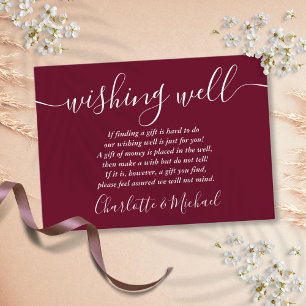 Wishing Well Signature Script Burgundy Trouwkaart Informatiekaartje