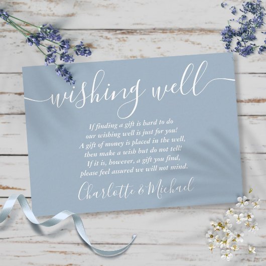 Wishing Well Signature Script Dusty Blue Wedding Informatiekaartje