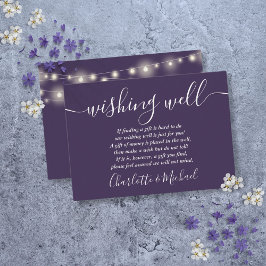 Wishing Well Slingerende Lichtjes Paarse Bruiloft Informatiekaartje