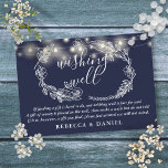 Wishing Well String Lights Navy Blue Bruiloft Informatiekaartje<br><div class="desc">Deze elegante marineblauwe bruiloft wenskaart met  snaarlampen en handgetekende bloemen kan worden gepersonaliseerd met uw speciale boodschap en namen. Ontworpen door Thisnotme©</div>