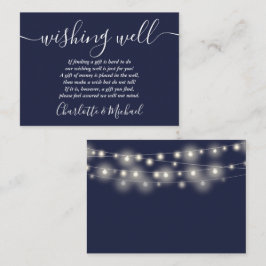 Wishing Well String Lights Navy Blue Bruiloft Informatiekaartje