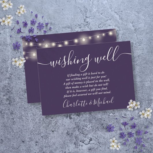 Wishing Well String Lights Paarse bruiloft Informatiekaartje