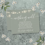 Wishing Well String Lights Sage Groene bruiloft Informatiekaartje<br><div class="desc">Deze elegante salie groene bruiloft wenskaart kan worden gepersonaliseerd met uw speciale bericht en namen en  snaarlampen op de achterkant. Ontworpen door Thisnotme©</div>