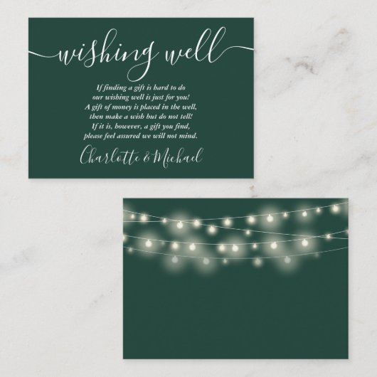 Wishing Well String Lights Smaragd Groene Bruiloft Informatiekaartje (Voorkant / Achterkant)