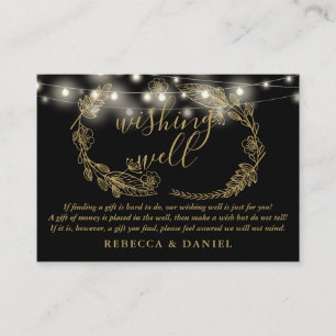 Wishing Well String Lights Zwart en Goud Bruiloft Informatiekaartje