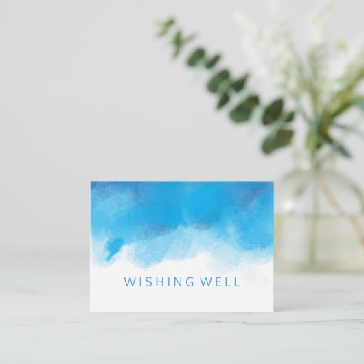 Wishing Well Summer Wedding Blauwe Waterverf Informatiekaartje (Staand voorkant)