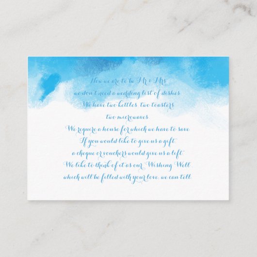 Wishing Well Summer Wedding Blauwe Waterverf Informatiekaartje (Achterkant)
