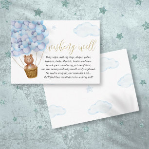 Wishing Well Teddy Bear Blue Boy Baby shower Informatiekaartje