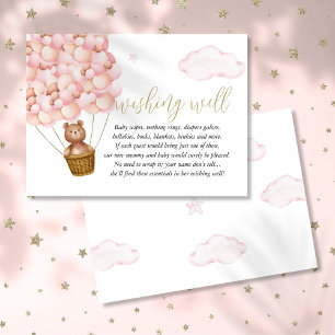 Wishing Well Teddy Bear Pink Girl Baby shower Informatiekaartje