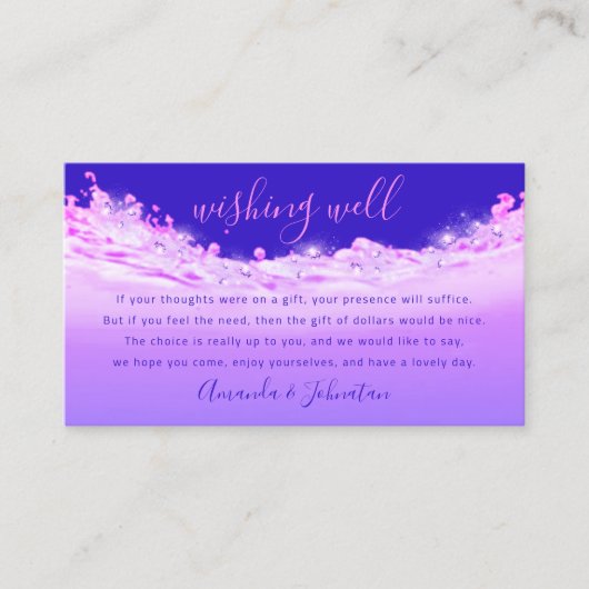Wishing Well Weddenlar Dollar Gift Money Pink Blue Visitekaartje (Voorkant)