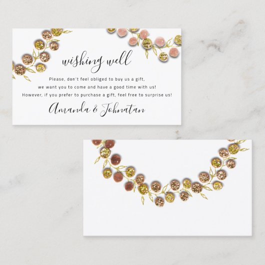 Wishing Well Wedding Gift Golden Wreath Glitter Visitekaartje (Voorkant / Achterkant)