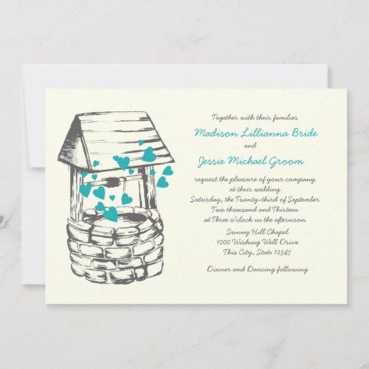 Wishing Well Wedding Turquoise Harten Kaart (Voorkant)
