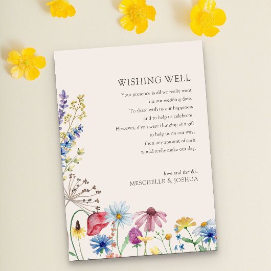 Wishing Well Wildflower Bruiloft Land Bloemen Informatiekaartje