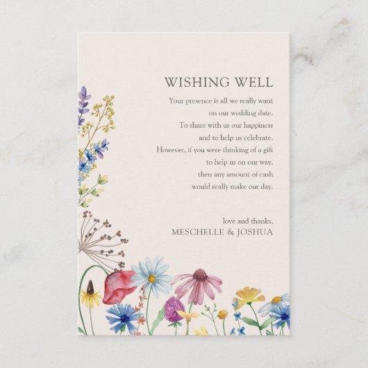 Wishing Well Wildflower Bruiloft Land Bloemen Informatiekaartje (Voorkant)