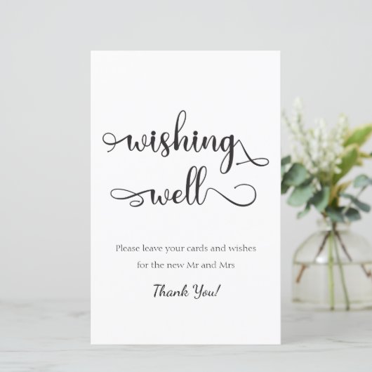 "Wishing Well" Zwart wit simpel bruiloft-teken (Staand voorkant)