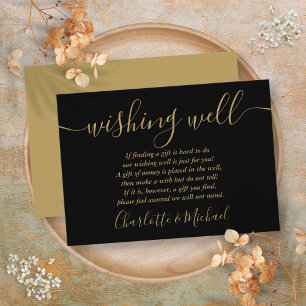 Wishing Well Zwarte En Gouden Script Bruiloft Informatiekaartje