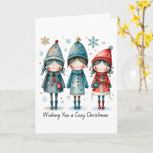 Wishing You a Cozy Christmas Folded Greeting Card Kaart (Gele Bloem)
