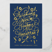Wishing you a happy hanukkah handlettering folie feestdagenkaart (Voorkant)
