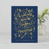 Wishing you a happy hanukkah handlettering folie feestdagenkaart (Staand Voorkant)