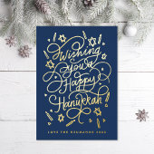 Wishing you a happy hanukkah handlettering folie feestdagenkaart