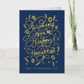 Wishing you a happy hanukkah handlettering folie wenskaart (Voorkant)