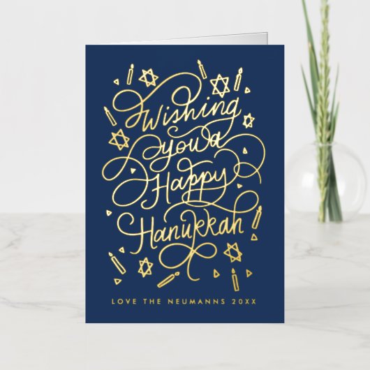 Wishing you a happy hanukkah handlettering folie wenskaart (Voorkant)