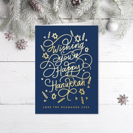 Wishing you a happy hanukkah handlettering folie wenskaart
