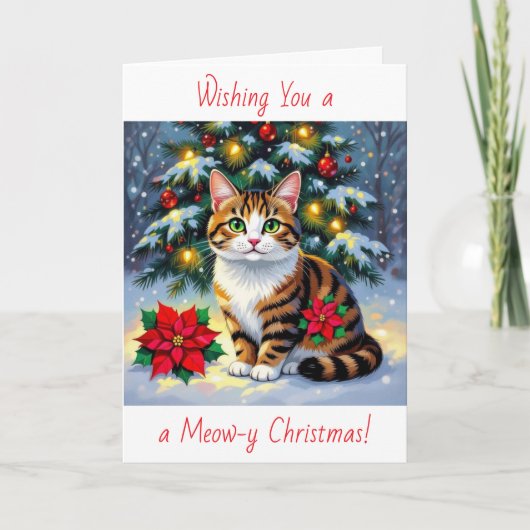 Wishing You a Meow-y Christmas | Festive Feestdagen Kaart (Voorkant)