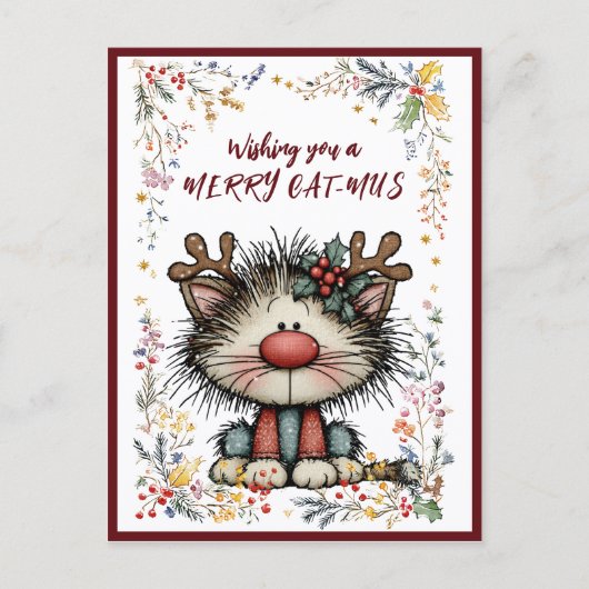 Wishing You A Merry CAT-MUS Holiday Postcard Feestdagenkaart (Voorkant)