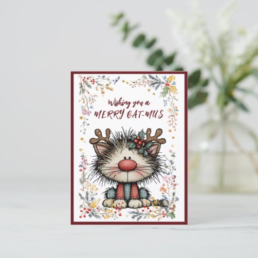 Wishing You A Merry CAT-MUS Holiday Postcard Feestdagenkaart (Staand voorkant)