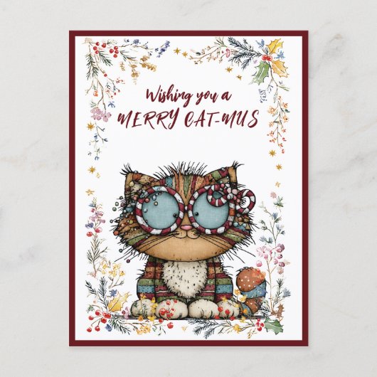 Wishing You A Merry CAT-MUS Holiday Postcard Feestdagenkaart (Voorkant)
